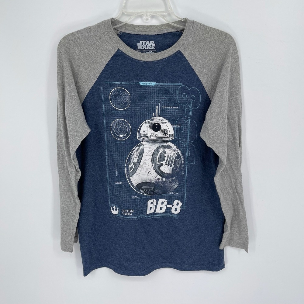 Star‎ Wars Women's Blue Gray BB-8 Graphic Raglan Baseball Tee Size Small